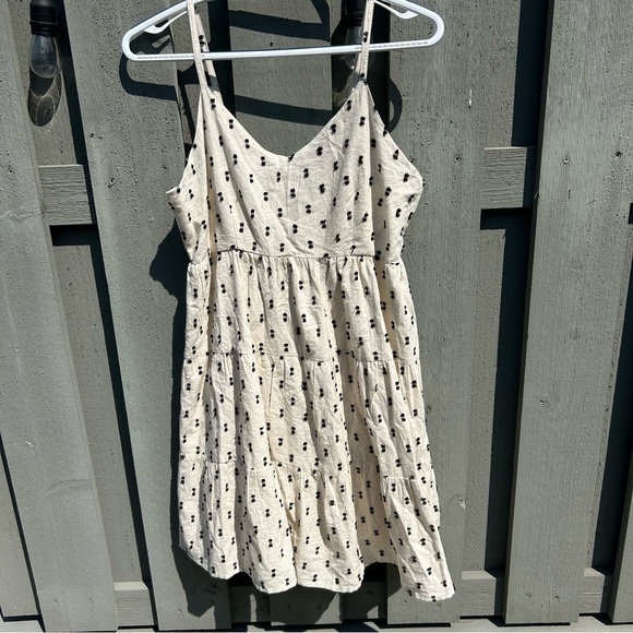 Chic Sim & Sam Cream Cotton/Linen Dress Black Design and Tiered Skirt Size L - Picture 1 of 11